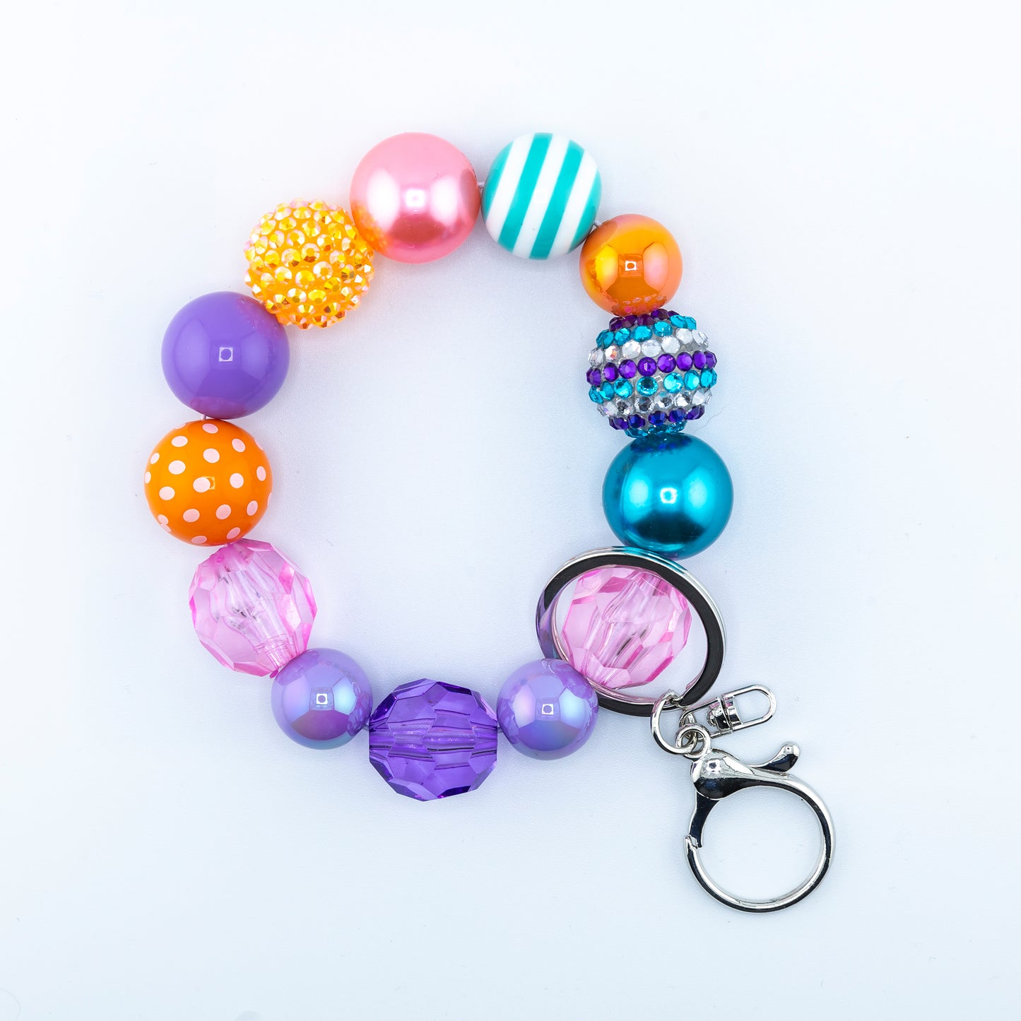 Elsbeth limited edition Purple, Pink and Orange Beads, Hands Free Wristlet Keyring
